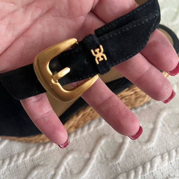 New! Sam Edelman Black Suede Wedge Platform Sandals Women’s Size 10 - Picture 13 of 15